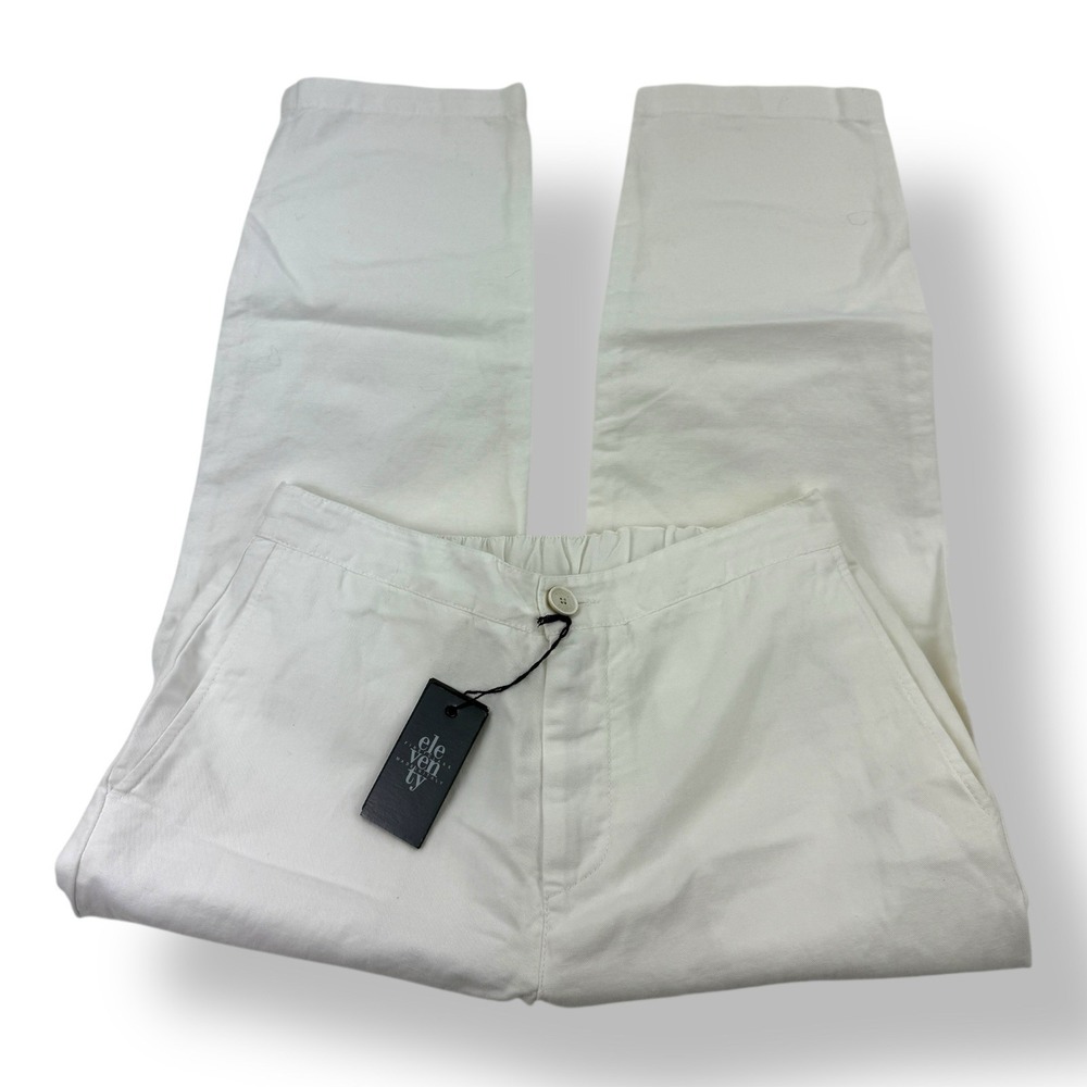 Eleventy White Linen Cotton Stretch Band Pants Women's Size US 8 EU‎ 46 NWT